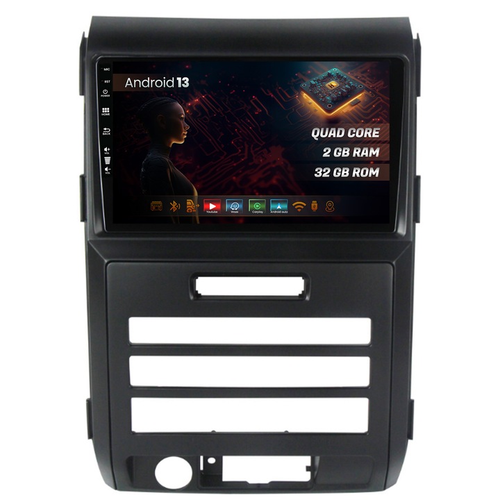 Navigáció HUB64 Ford F150 (2008-2014), 2GB RAM, Android 13, GPS, Wi-FI, Carplay, Android Auto, USB, Bluetooth, rádió, Waze, érintőképernyő, 9 hüvelyk, 9 hüvelyk v2