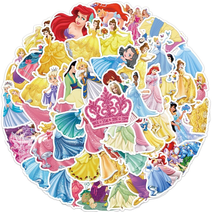Set 50 Stickere Decorative, PVC, tema Disney Princess, reutilizabile, sigure