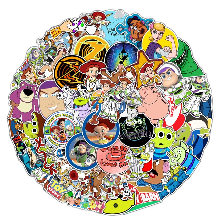 Set 50 Stickere Decorative, PVC, tema desene animate, 0.8 inch, reutilizabile