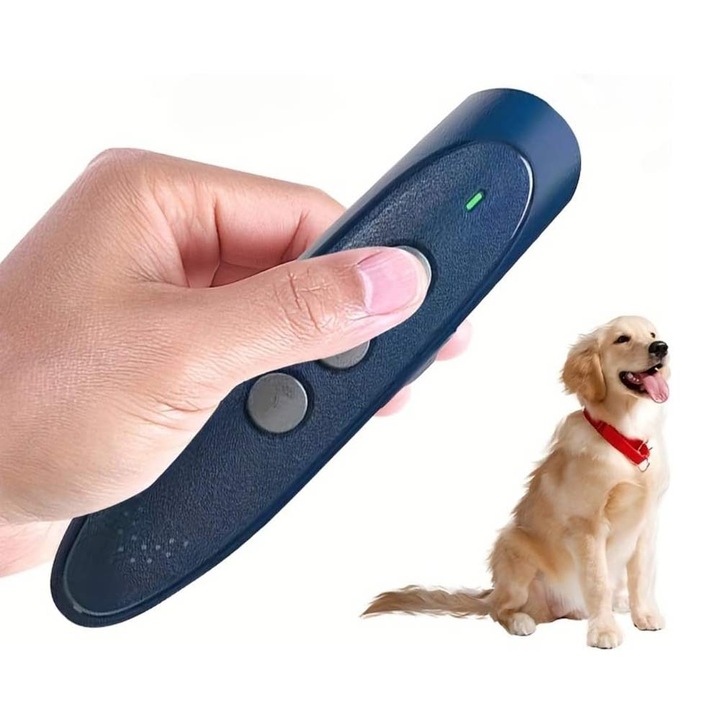 Уред против лай на кучета, 3 режима, електронен ултразвуков, Премахване или прогонване на агресивни кучета, ефективно решение без удари и безвреден за животните, 25 kHz, син