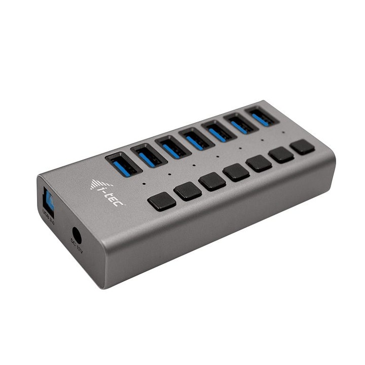 Hub USB 3.0 7 porturi I-TEC cu adaptor de alimentare 36W, gri