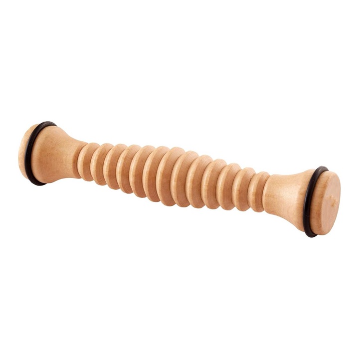 Масажор за крака, Масажна пръчка с дървени ролки, Подходящ за цялото тяло, Преносим, 17см, OUYLAF, Бежов