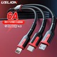 Кабел за бързо зареждане 3 в 1, съвместим с iPhone, Huawei, USB Type-C, Micro USB, 66W 5A, 1m