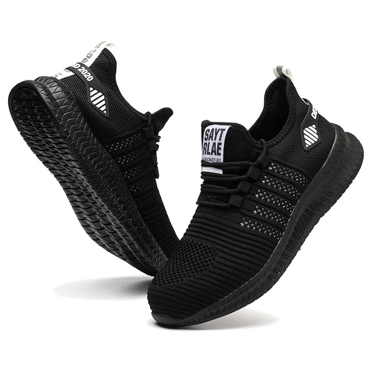 Munkavédelmi cipő, Axroad Mall, Könnyű és légies, Csúszásmentes talp, Kényelmes, Sportos kialakítással, Ütközésgátló acél orrvédő, Kopásálló, Izzadság- és szagtalanítás, Légáteresztő, Fekete, Textil, 45-ös méret