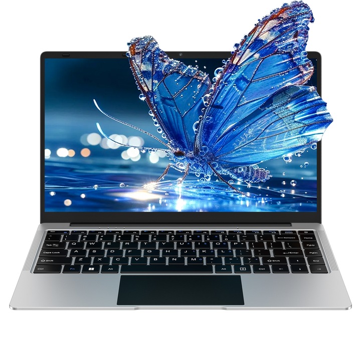 Лаптоп PC 14" Win 11 Notebook 256 GB ROM Поддържа SSD разширение 1TB 8GB RAM 2.4G+5G WiFi 1080 FHD BT4.2 USB Mini HDMI с безжична мишка и стикери за румънска клавиатура - Сребрист