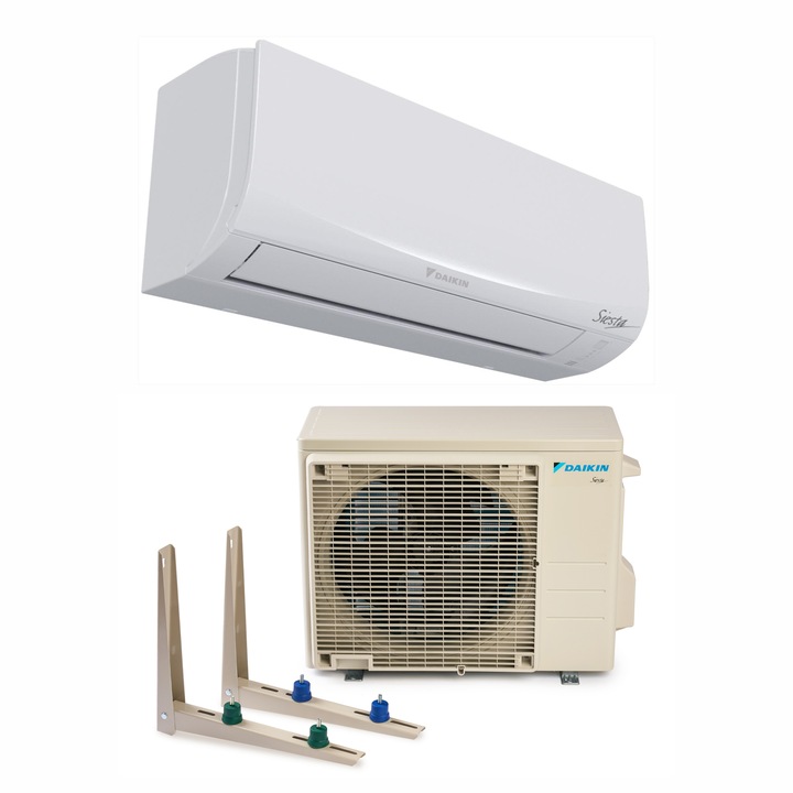 Aparat de aer conditionat Daikin Siesta Bluevolution Inverter 9.000 BTU, model ATXF25E+ARXF25E, clasa energerica A++/A+, WiFi inclus, cu si dispozitiv de fixare VibraZerro pentru unitatea exterioara KX30N