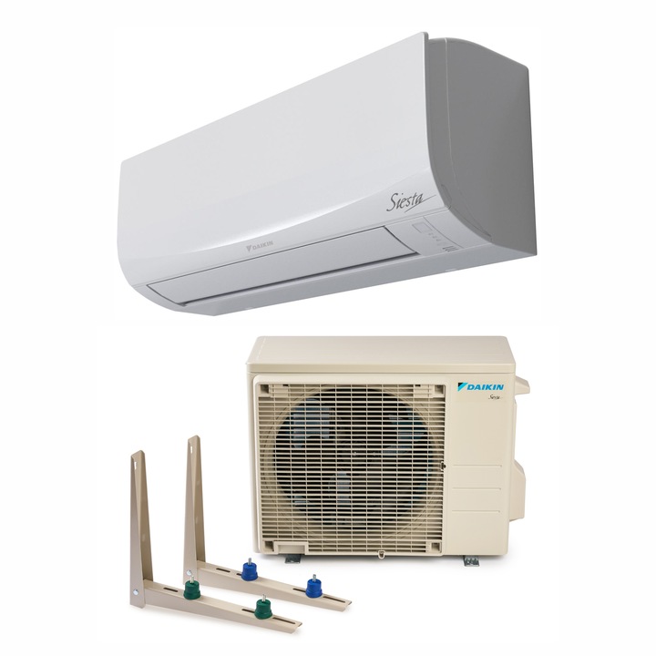 Aparat de aer conditionat Daikin Siesta Bluevolution Inverter 9.000 BTU, model ATXF25E+ARXF25E, clasa energerica A++/A+, cu dispozitiv de fixare VibraZerro pentru unitatea exterioara KX30N