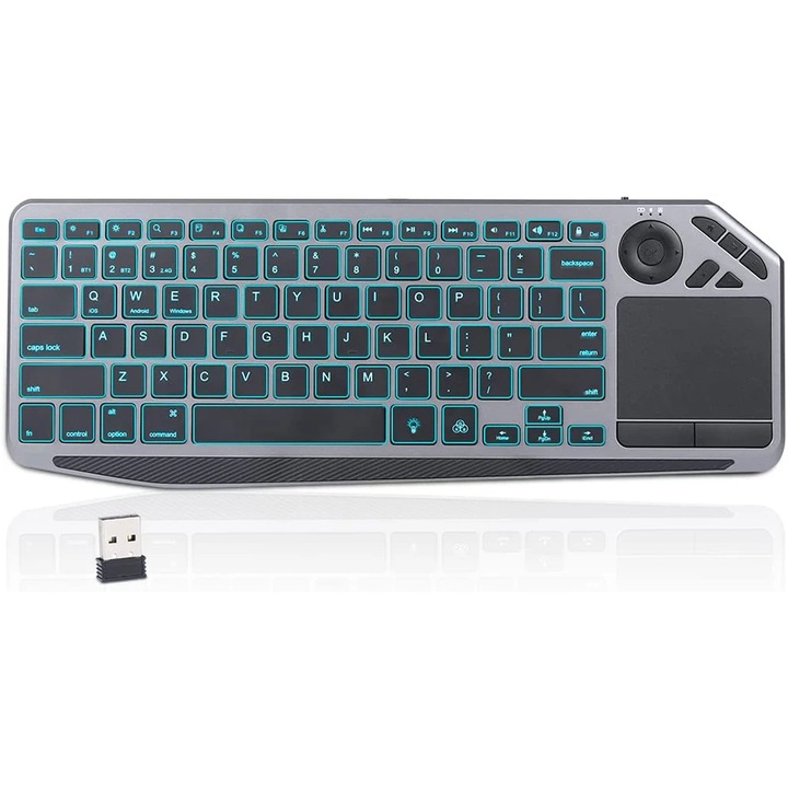 Tastatura gaming mecanica, XINLOSHU®, Wireless, Bluetooth, 2.4Ghz, portabila, pentru Smart TV, iOS iPhone/iPad/iPad Pro, tablete Samsung Android, Windows, Functie Hot-Swap, Soft customizabil RGB, Compatibila Play Station, Baterie 1000mAh, Argintiu