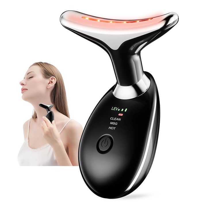 Dispozitiv Facial KINX® 7-in-1 Anti-Imbatranire, Colagen, Netezirea Ridurilor, Calmarea Inflamatiilor, Drenaj Limfatic, Reducerea Melaninei, Relaxare Piele, EMS, Lifting, Rezistent la Apa, Baterie de 500 mAh, Design Ergonomic, Negru