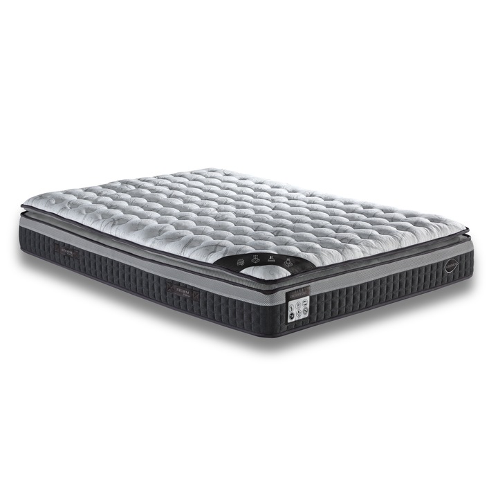 Saltea iOrtopedic Storm Pillow, Fleximob, 180x200x33 cm, arcuri individuale, Pocket 7 zone de confort, ortopedica, spuma poliuretanica cu memorie, sistem de aerisire 3D, reversibila, fermitate medie