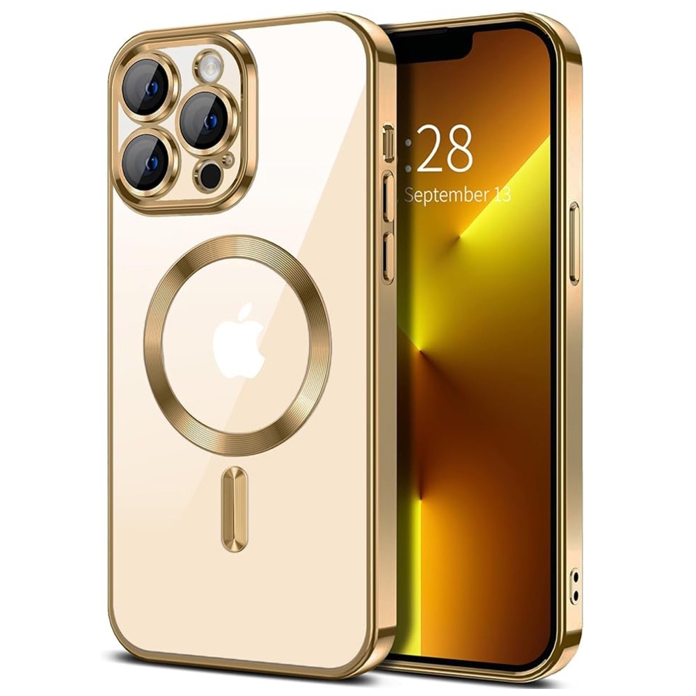 Husa MagSafe pentru iPhone 13 Pro, Accesorio Luxury Crystal, Gold
