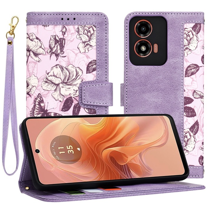 fixGuard FlipCraft tok Motorola Moto G04 / Moto G04s / Moto G24 / Moto E14 készülékekhez - Titokzatos lila