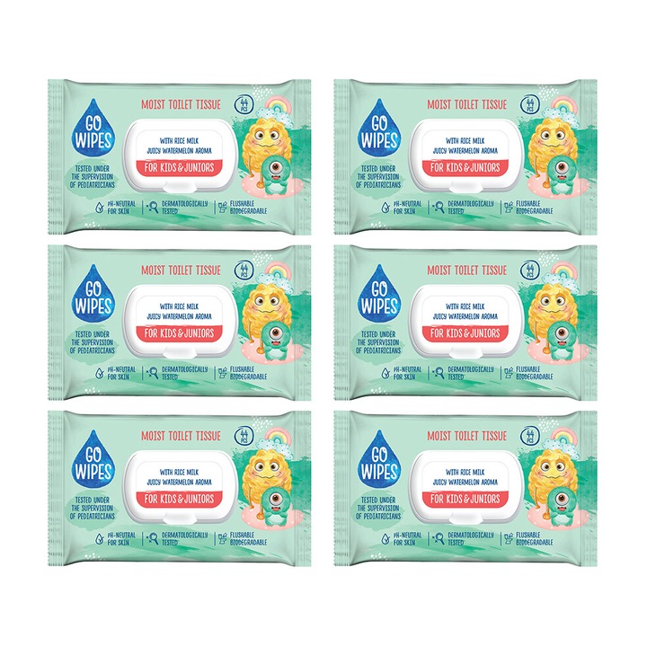 Hartie igienica umeda copii & juniori, capac, 6 pachete x 44 buc, GoWipes