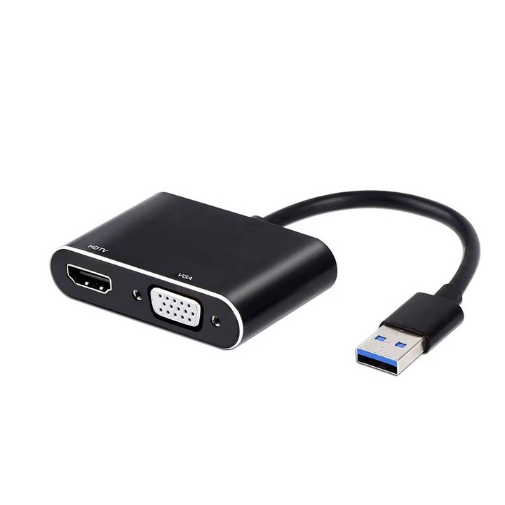 Convertor, convertizor, intrare USB 3.0(m) Iesire HDMI(f), VGA(f)+3, JACK de 5 mm(f