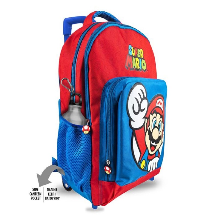 Iskolai hátizsák kerekekkel, Super Mario, kék, 33x15x43cm