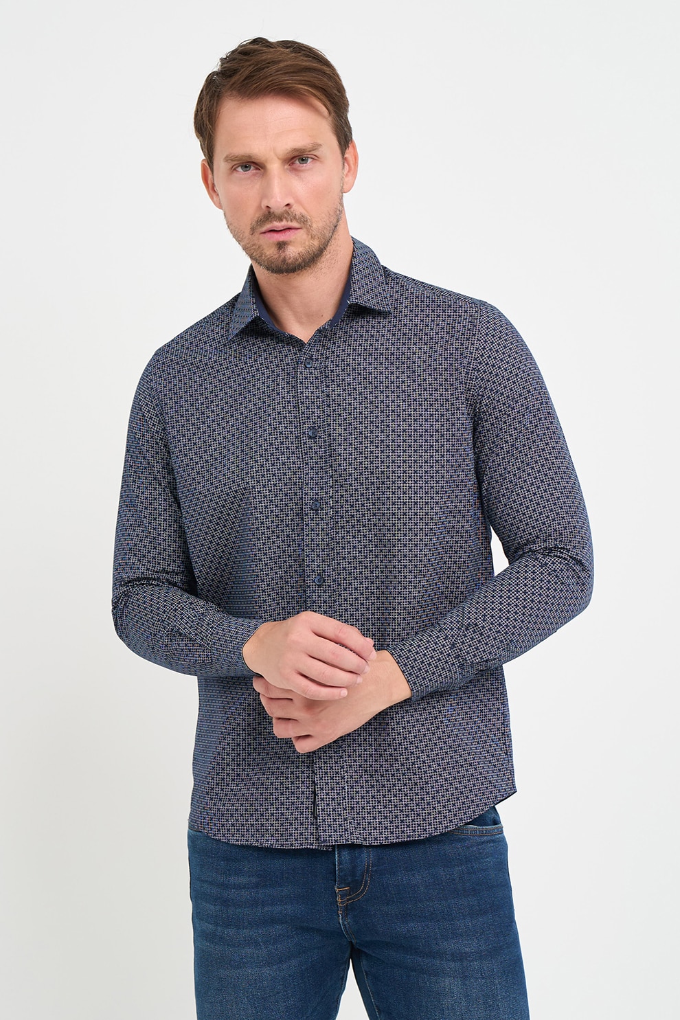 Lee Cooper, Camasa regular fit de bumbac, Albastru inchis, S