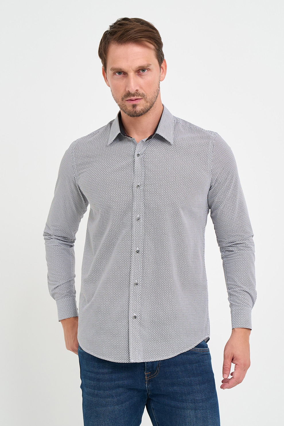 Lee Cooper, Camasa de bumbac cu maneci lungi, Negru, Alb, S