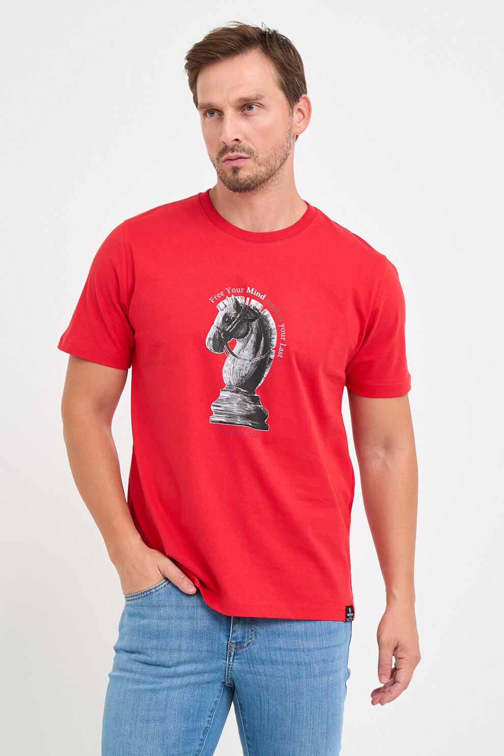 KVL by KENVELO, Tricou de bumbac cu imprimeu grafic, Rosu, S