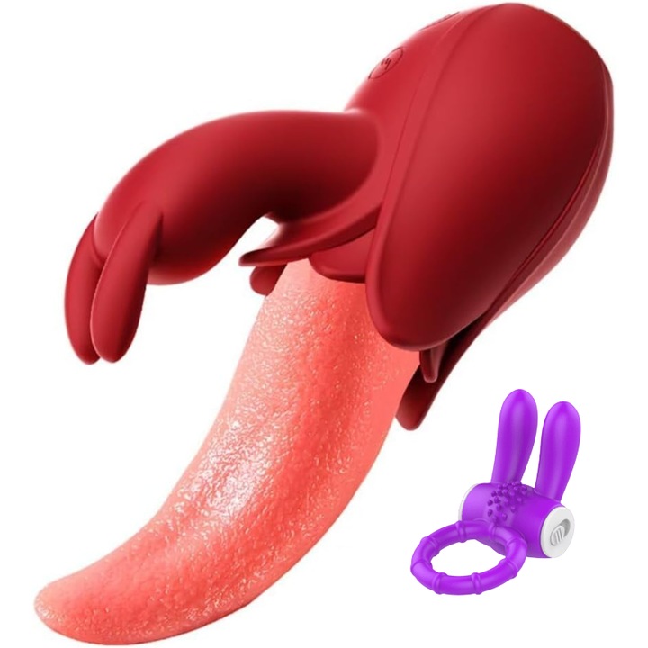 Csiklóizgató vibrátor, 1 vibrációs péniszgyűrű, MzcrJosv, kétrészes készlet, 10 orális mód, 10 vibrációs mód, IPX6 vízálló, USB újratölthető, hossz 11,5 cm, átmérő 4,5 cm, szilikon anyag, piros