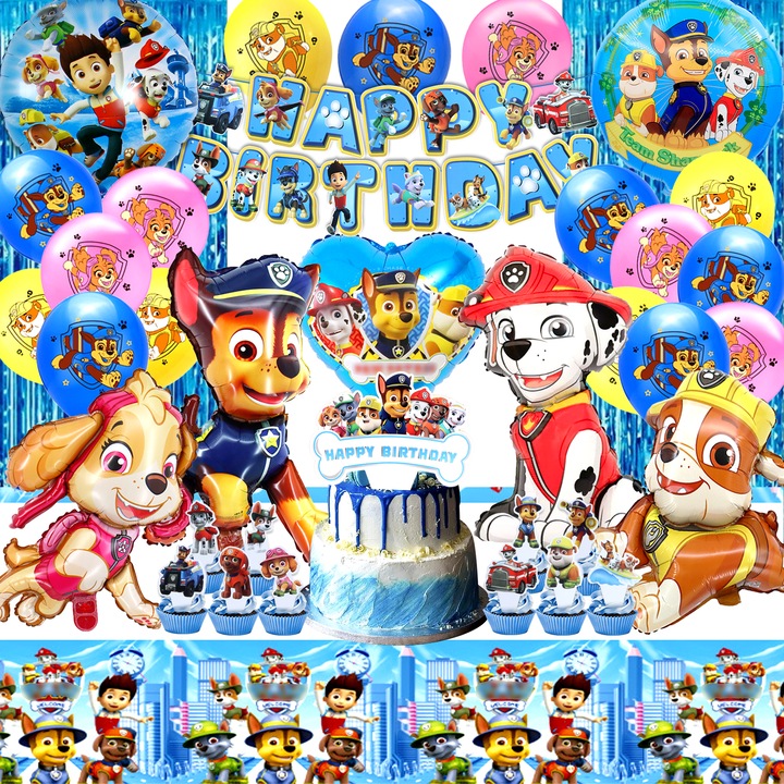 Комплект балони Paw Patrol, декорации за парти за рожден ден, алуминиеви балони Paw Patrol, латексови балони, покривка Paw Patrol, дъждовна завеса, покривка за торта Paw Patrol, многоцветен