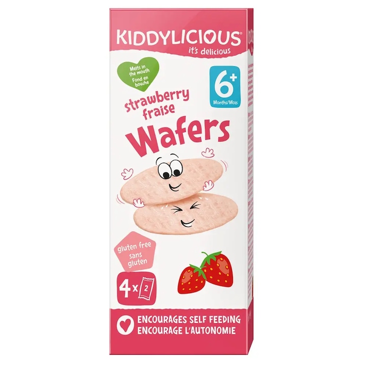 Napolitate Kiddylicious din orez cu capsuni, 4x4g