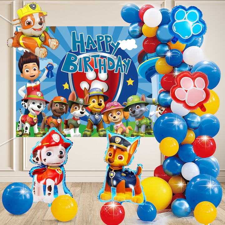 Комплект вериги от балон Paw Patrol, алуминиев балон Paw Patrol, фон Честит рожден ден Paw Patrol, украса за парти за рожден ден, латексов балон Paw Patrol, верижка от балон