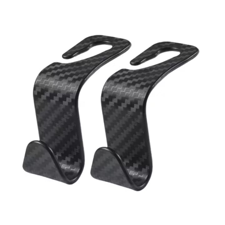 Set 2 carlige suport auto pentru tetiera, rotire 360, negru cu model in carouri