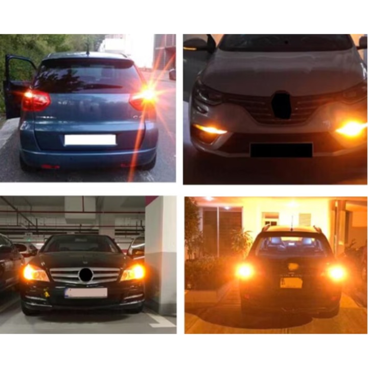 Set 2 Becuri Auto LED BZRSH BA15S (1156/P21W) – 144 LED-uri SMD, Lumina Galbena Intensa, Semnalizare
