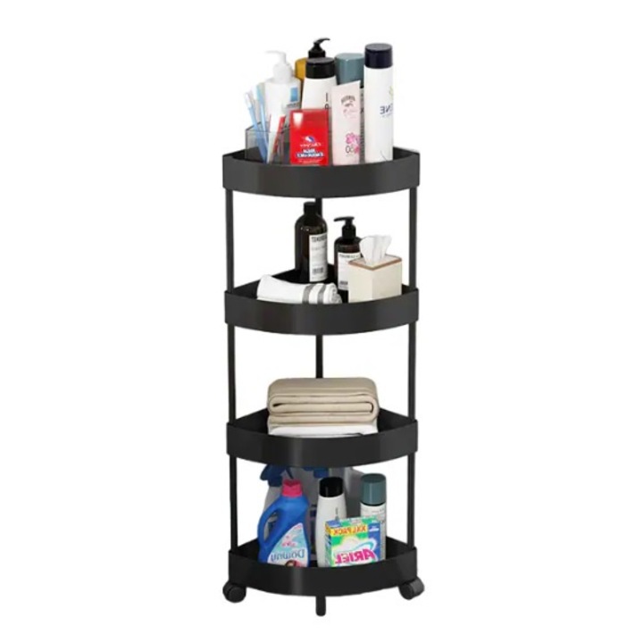 Ъглова етажерка coshop® 4 етажа, многофункционален, с колела, черен, 34 x 24 x 93 см