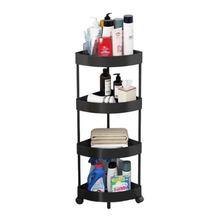 Raft de colt cu 4 niveluri coshop®, multifunctional, cu roti, negru, 34 x 24 x 93 cm