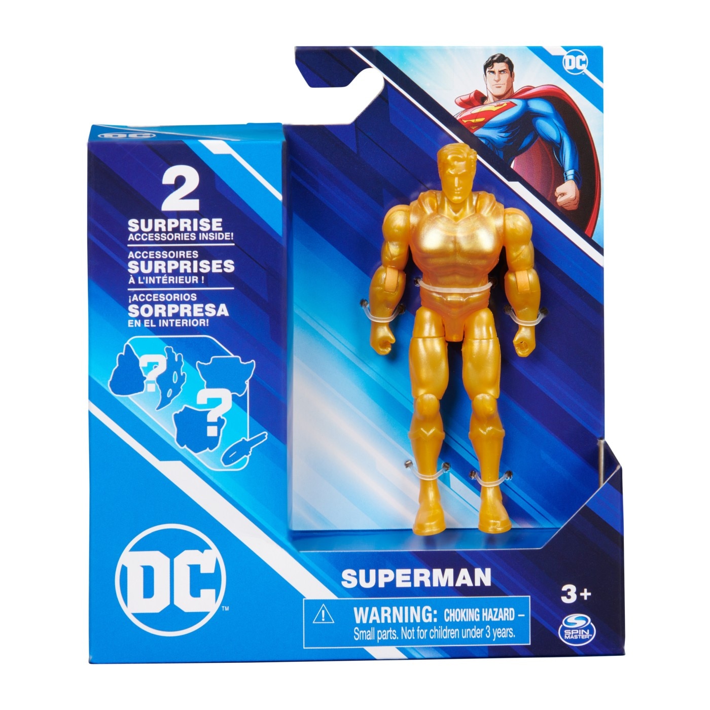 Figurina DC Comics - Gold Superman, cu 2 accesorii surpriza, 10 cm