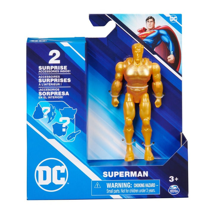 Фигурка DC Comics - Gold Superman, С 2 аксесоара изненада, 10 см