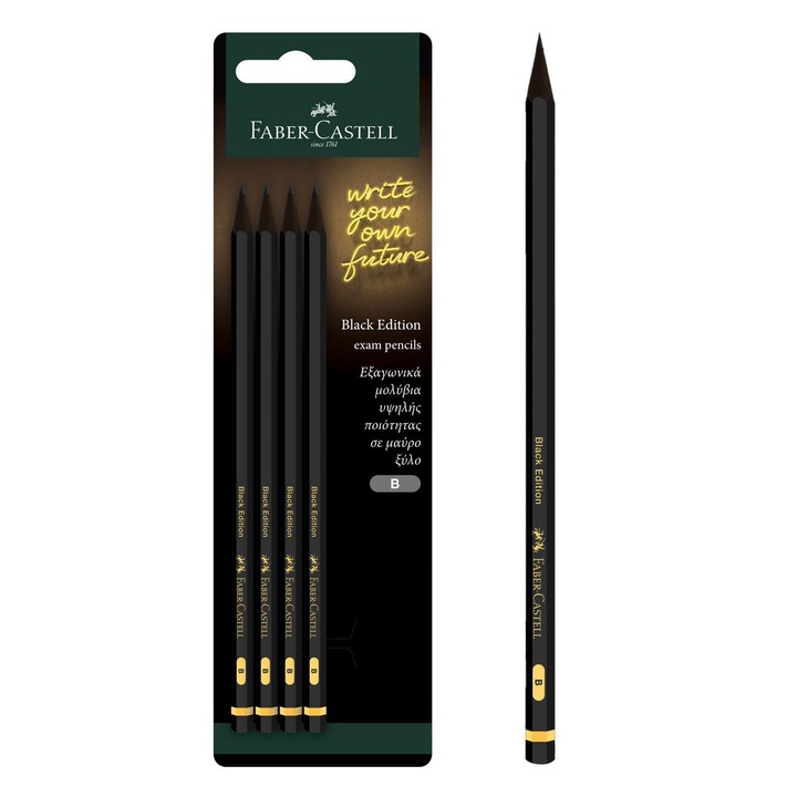Комплект 4 черни молива B Black Edition Faber Castell