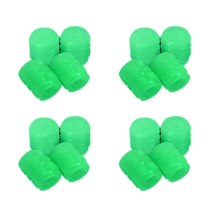 Capace ventil de cauciuc auto, fluorescent, universal pentru masini, camioane, SUV-uri, motociclete si biciclete, set de 16 bucati, verde