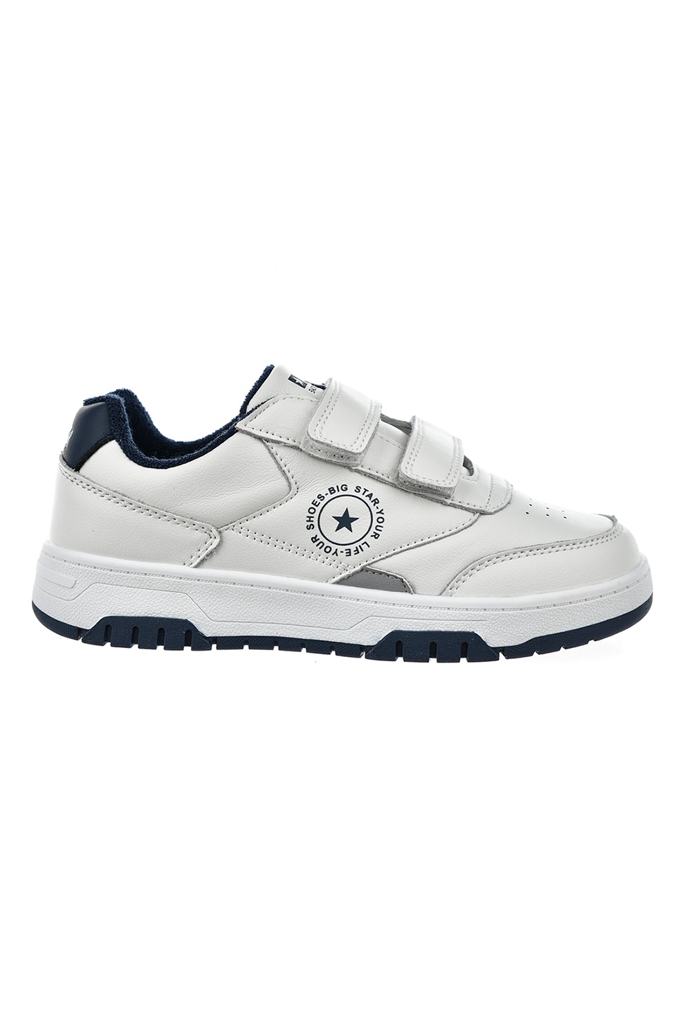 Big Star, Pantofi sport cu logo si velcro, Alb, Bleumarin, 32 EU