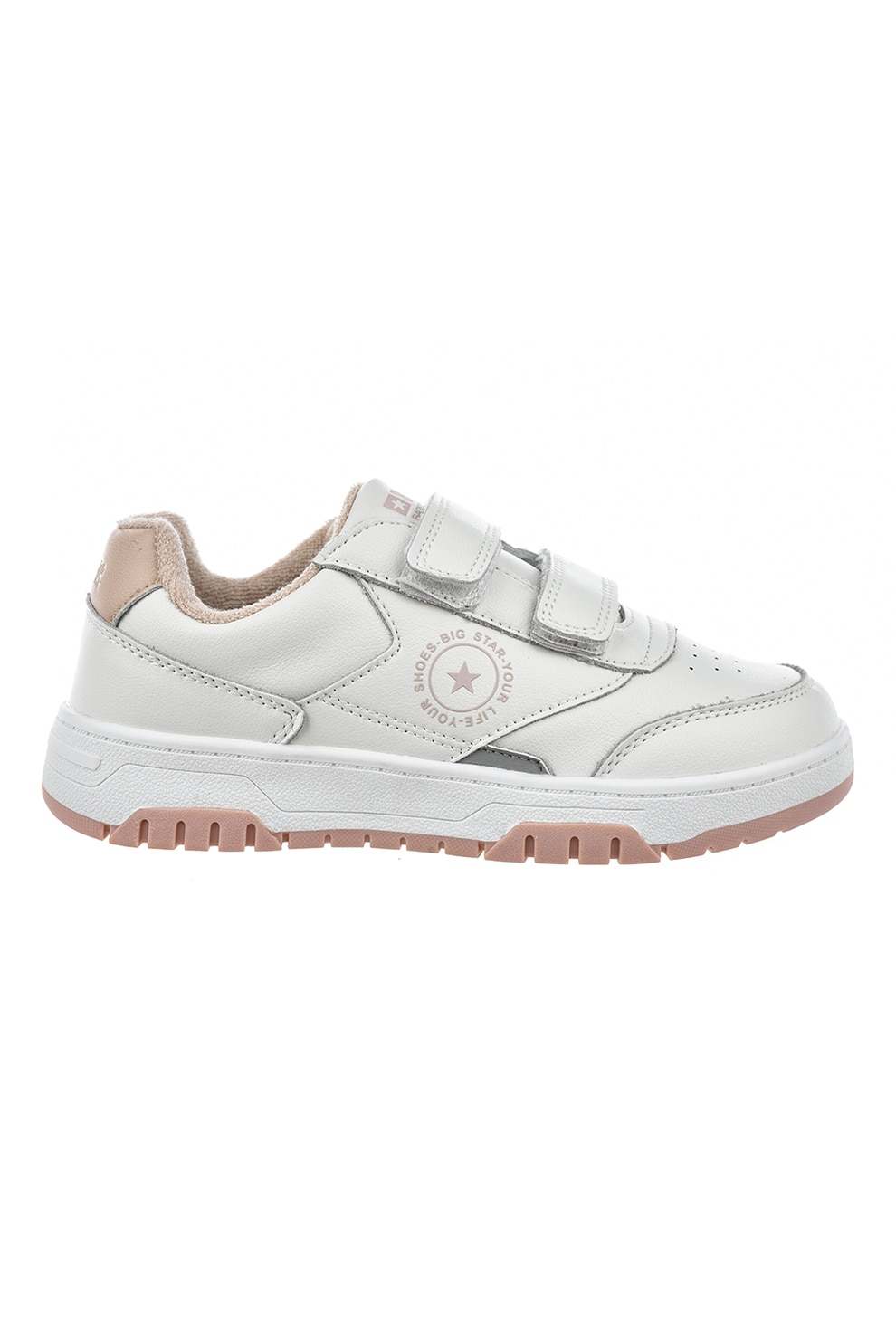 Big Star, Pantofi sport cu logo si velcro, Alb, Bej, 33 EU