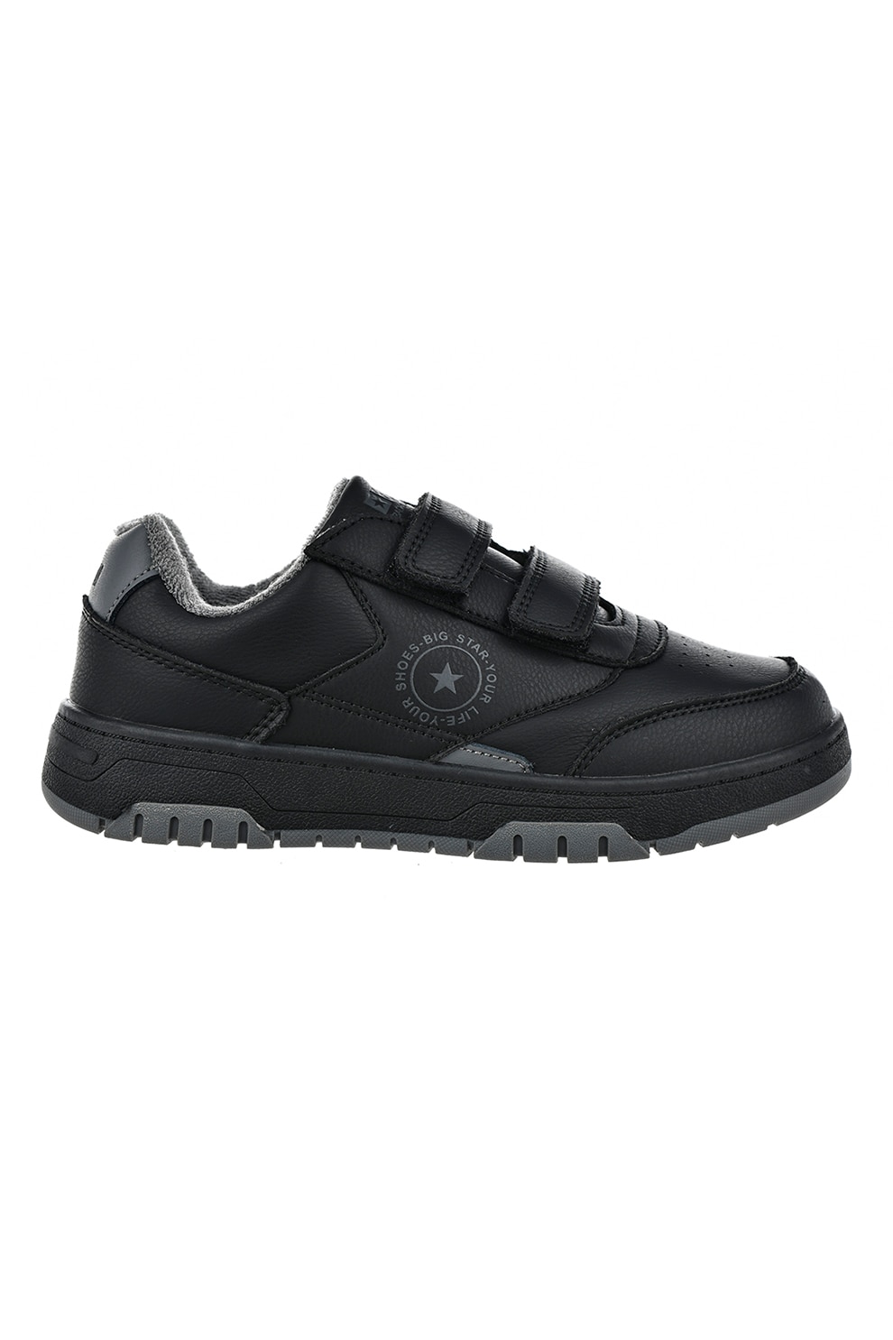 Big Star, Pantofi sport cu logo si velcro, Negru, Gri inchis, 30 EU