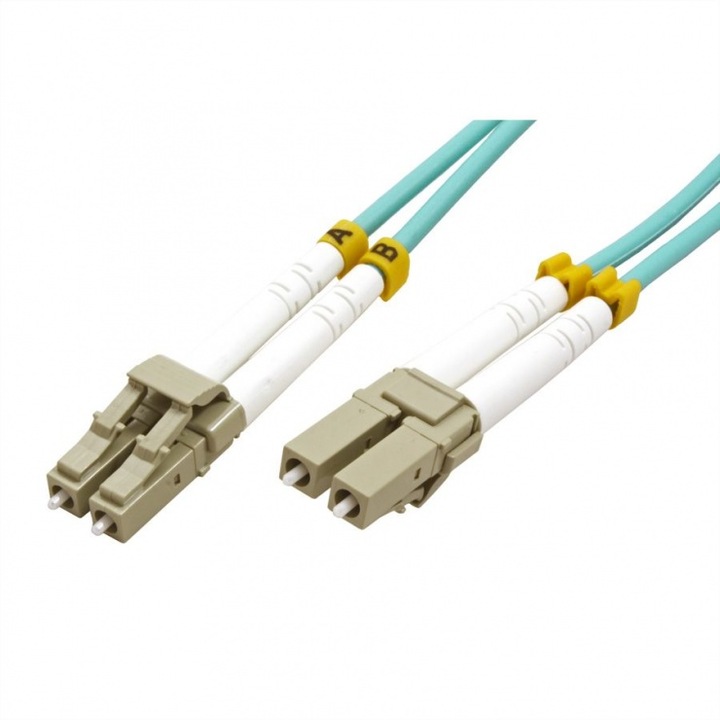 Datamaxx Patch Cord Optical Fiber 2 mm Duplex Multi Mode 50/125 OM3 félig szoros puffer, Kabát LSZH LC/UPC - LC/UPC 1 méteres aqua-türkiz szín