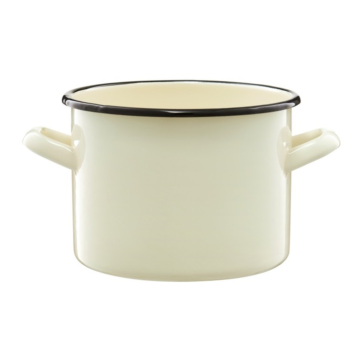 Emalia Olkusz zománcozott fazék 16 cm/2 l krém/fekete