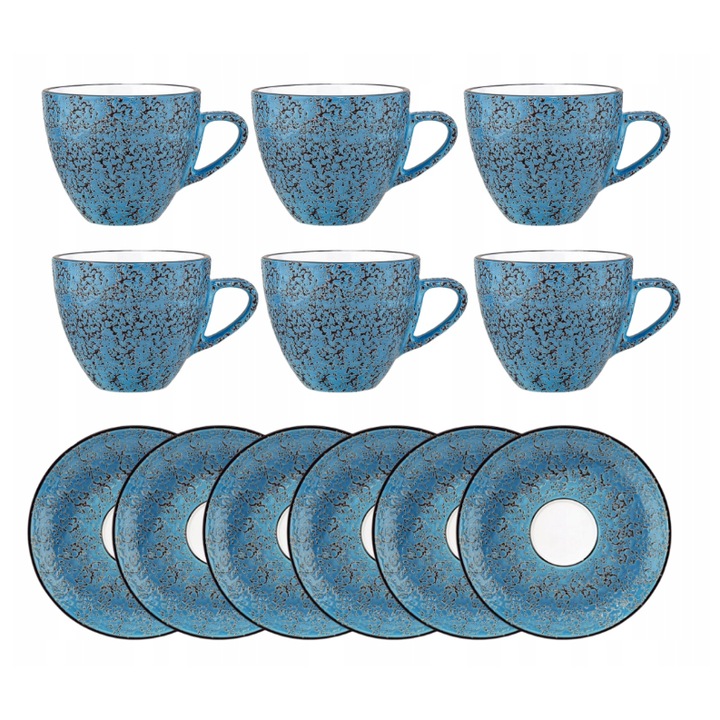 6 db kék porcelán teás kávés bögre 300 ml-es készlet és 15 cm-es csészealj, Wilmax England
