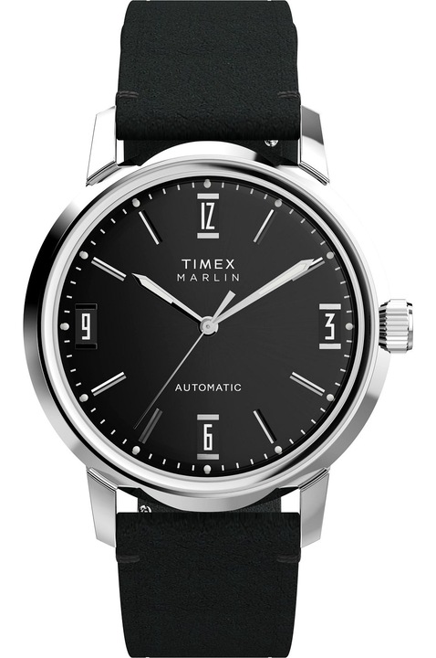 Автоматичен часовник Timex Marlin 40 mm, черен, кожена каишка, водоустойчив 5 ATM