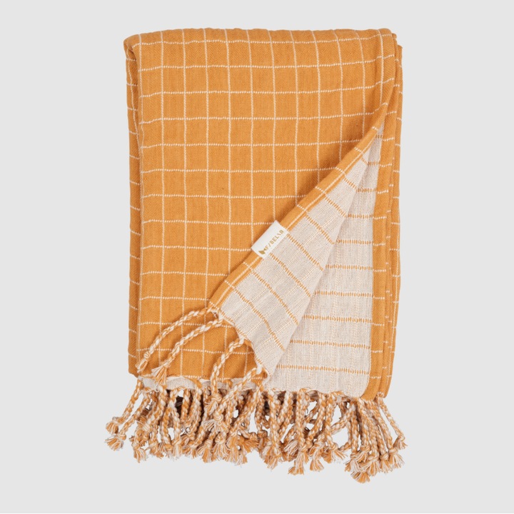 Paturica bebe Fabelab, cu Grid, Portocaliu, 80x110cm, bumbac organic