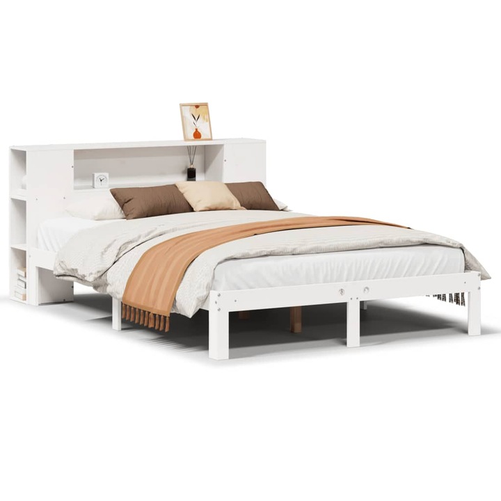 vidaXL fehér tömör fenyőfa könyvespolcos ágy matrac nélkül 160x200 cm 3322520