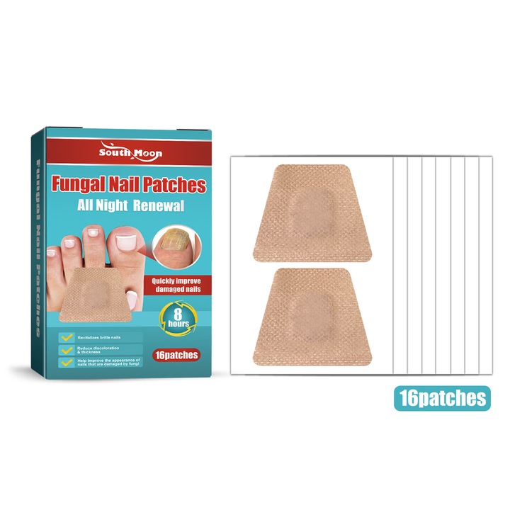 Set 16 plasturi pentru ingrijirea unghiilor South Moon, eficiente in repararea onicomicozei, protectie si regenerare rapida, dimensiune 6.4x3.6x1.5cm