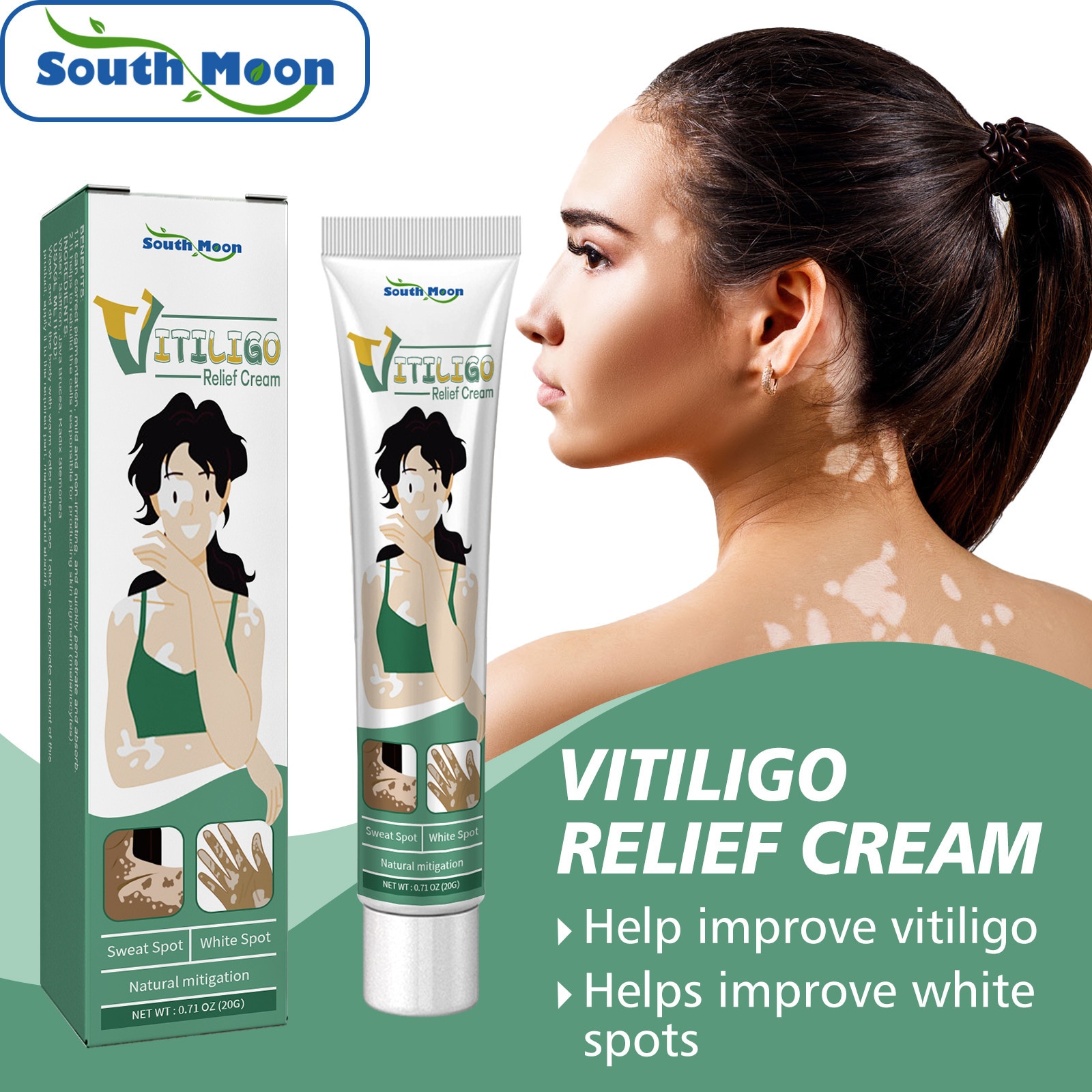 Crema pentru vitiligo, South Moon, 20g, Aloe Vera, Brucea Javanica, Stemona  Tuberosa