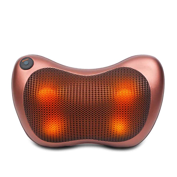 Aparat de masaj cervical si pentru umeri AMRINUGL, 4 noduri de masaj 3D, 3 viteze ajustabile, cu incalzire infrarosu, galben