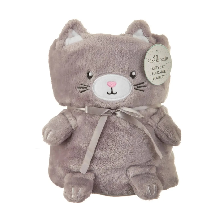 Paturica bebe Sass & Belle, colectia Kitty Cat, fleece, gri, 70x105cm