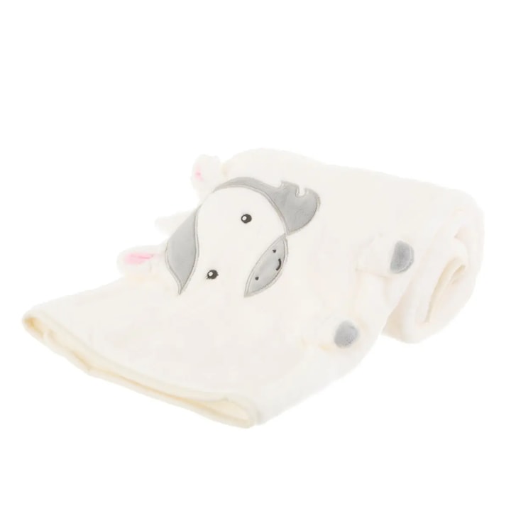 Paturica pentru bebelusi, Sass & Belle, Unicorn, fleece, alb, 70x105cm
