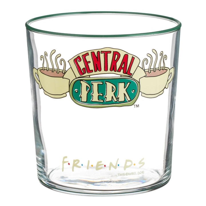 Pahar Sticla Friends, Central Perk, Margine Verde, Capacitate 380ml