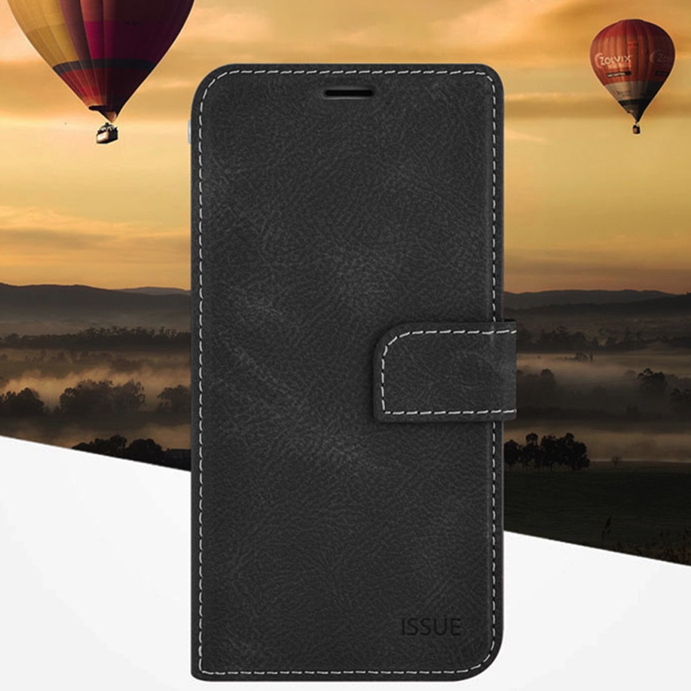 Husa Flip din Piele Lucrata Manual pentru Apple iPhone 13 Pro Max, OPTIM SOLUTION, Inchidere Magnetica, Optim Cut Issue Solve, Cadru Interior din Silicon, Classy Design, Functie Suport, Portofel, Negru